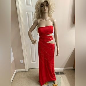 Precious Formals Size 6 Red Silver Beaded Formal Cocktail Dress